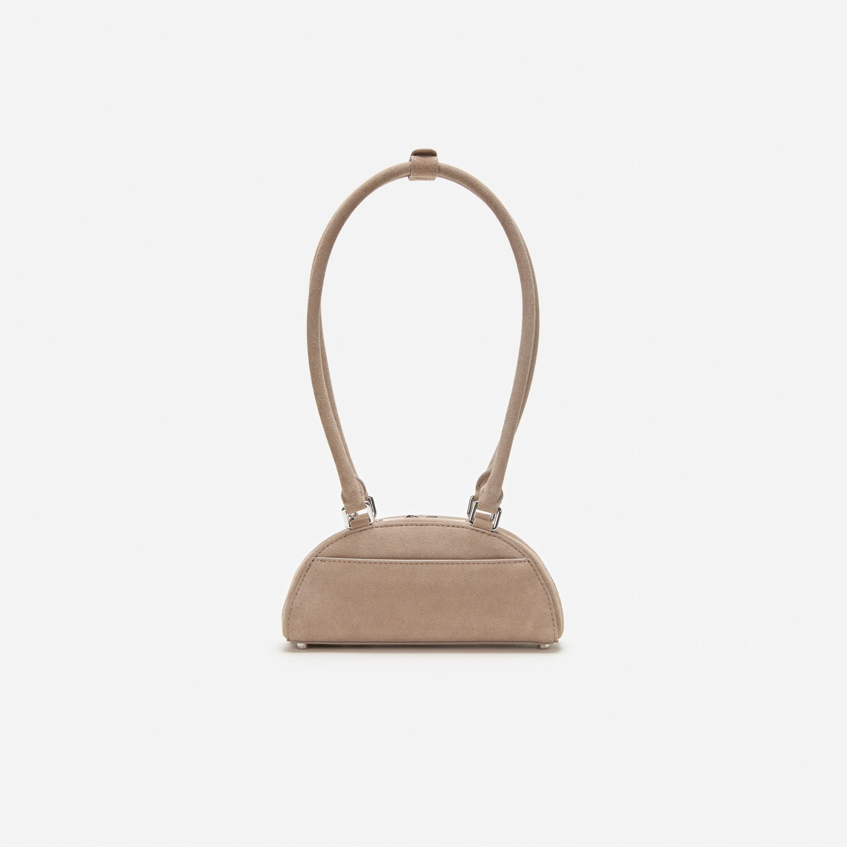 Grey Suede Mini Shoulder Bag With Charm - 3