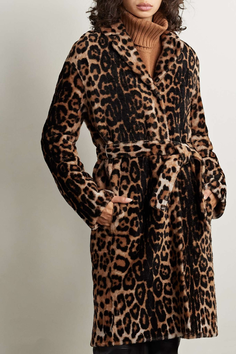 Reversible belted leopard-print shearling coat 3