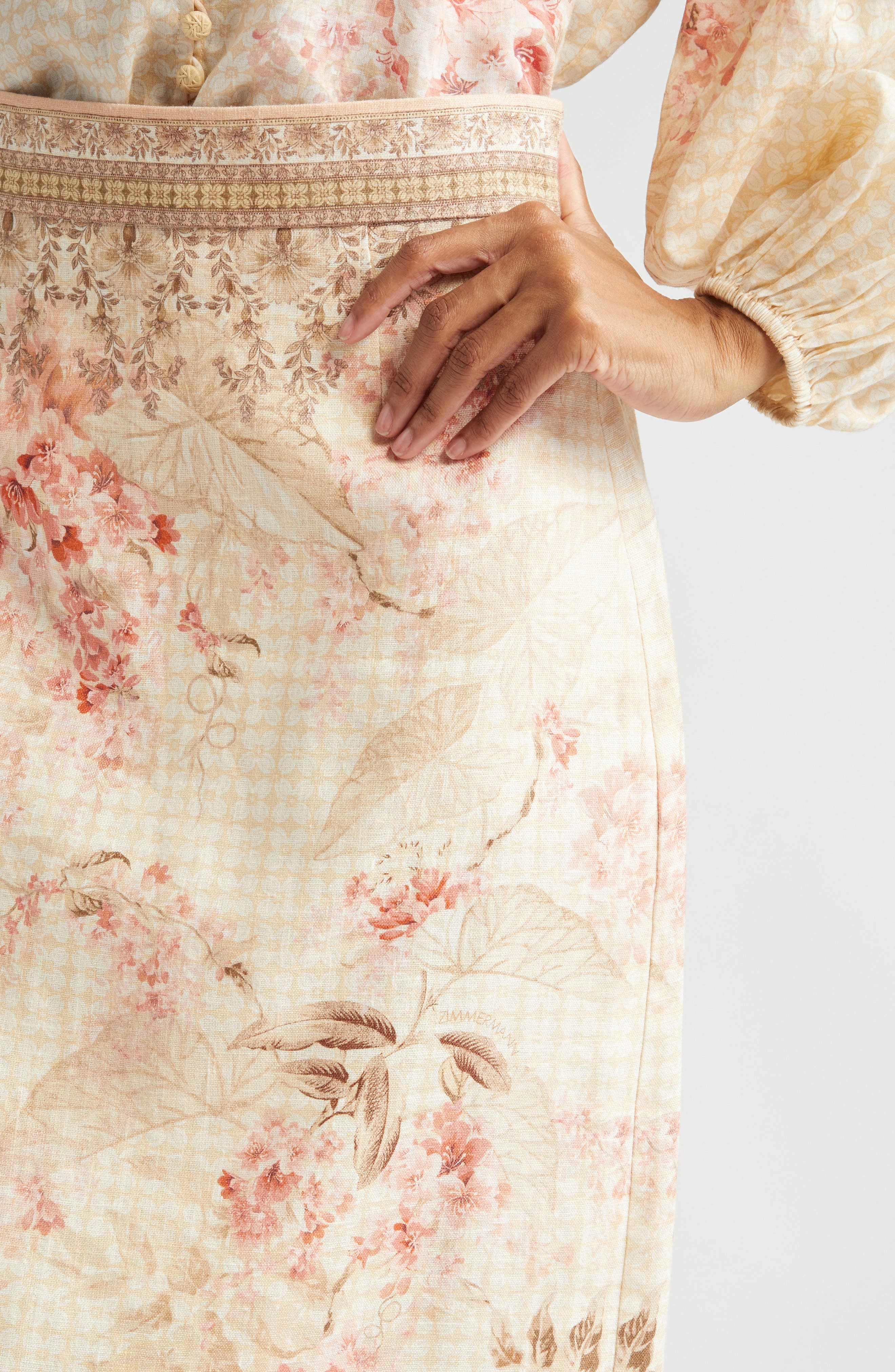 Zimmermann Tropical Floral Linen Pencil Skirt in Coral Floral at Nordstrom - 4