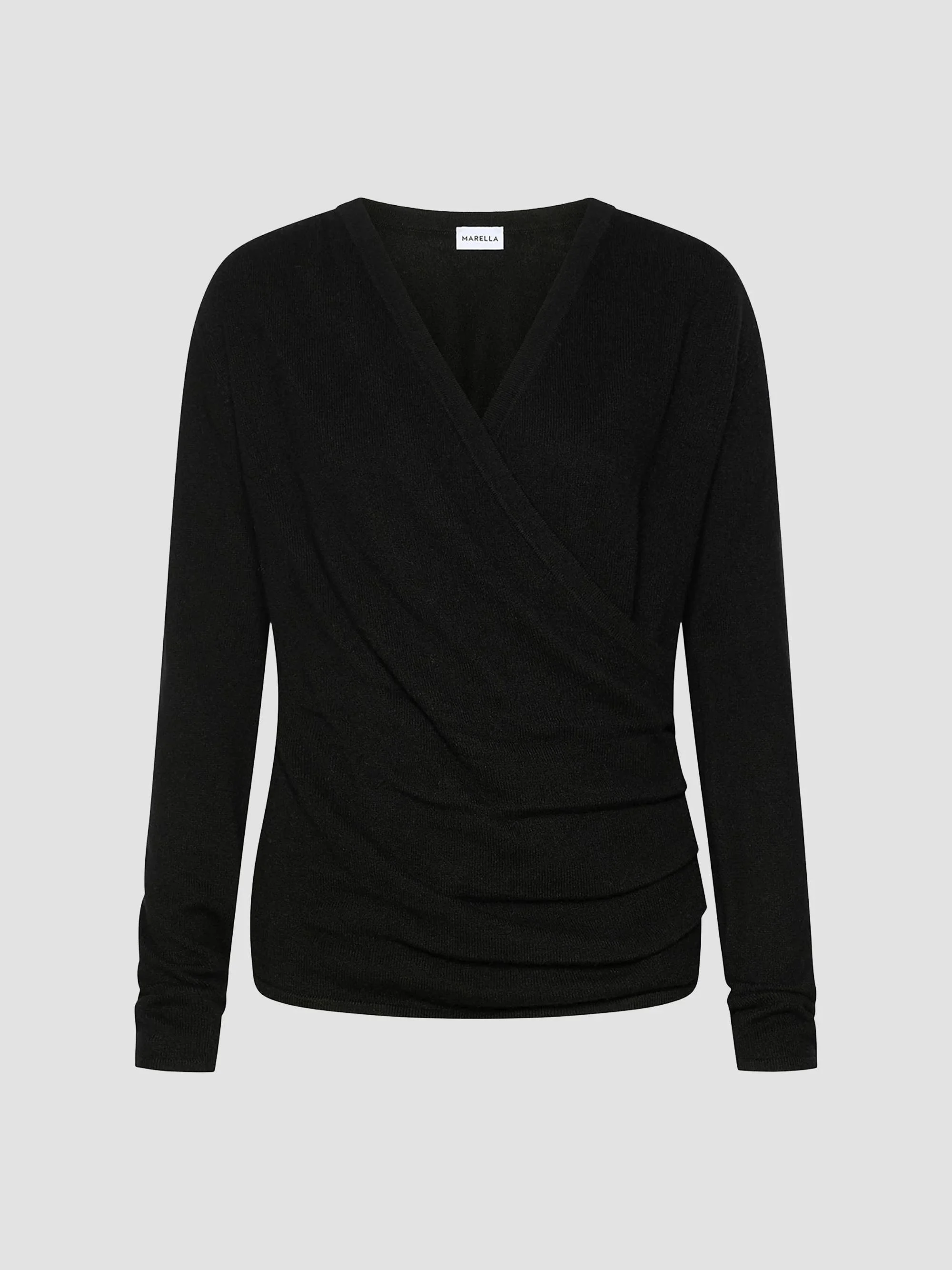 Women's Crossover Pure Cashmere Jumper - Black - 1