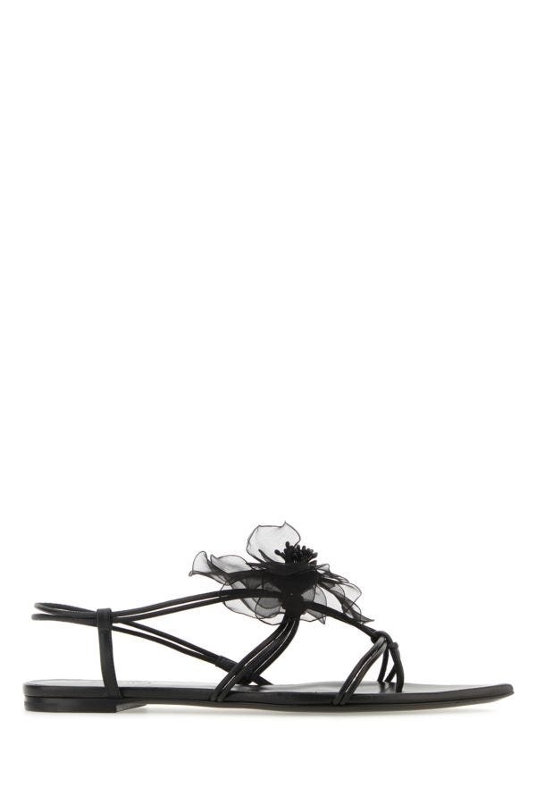 サンダル・ミュール NENSI DOJAKA Black Nappa Leather Thong Sandals NENSI DOJAKA Black nappa leather thong sandals