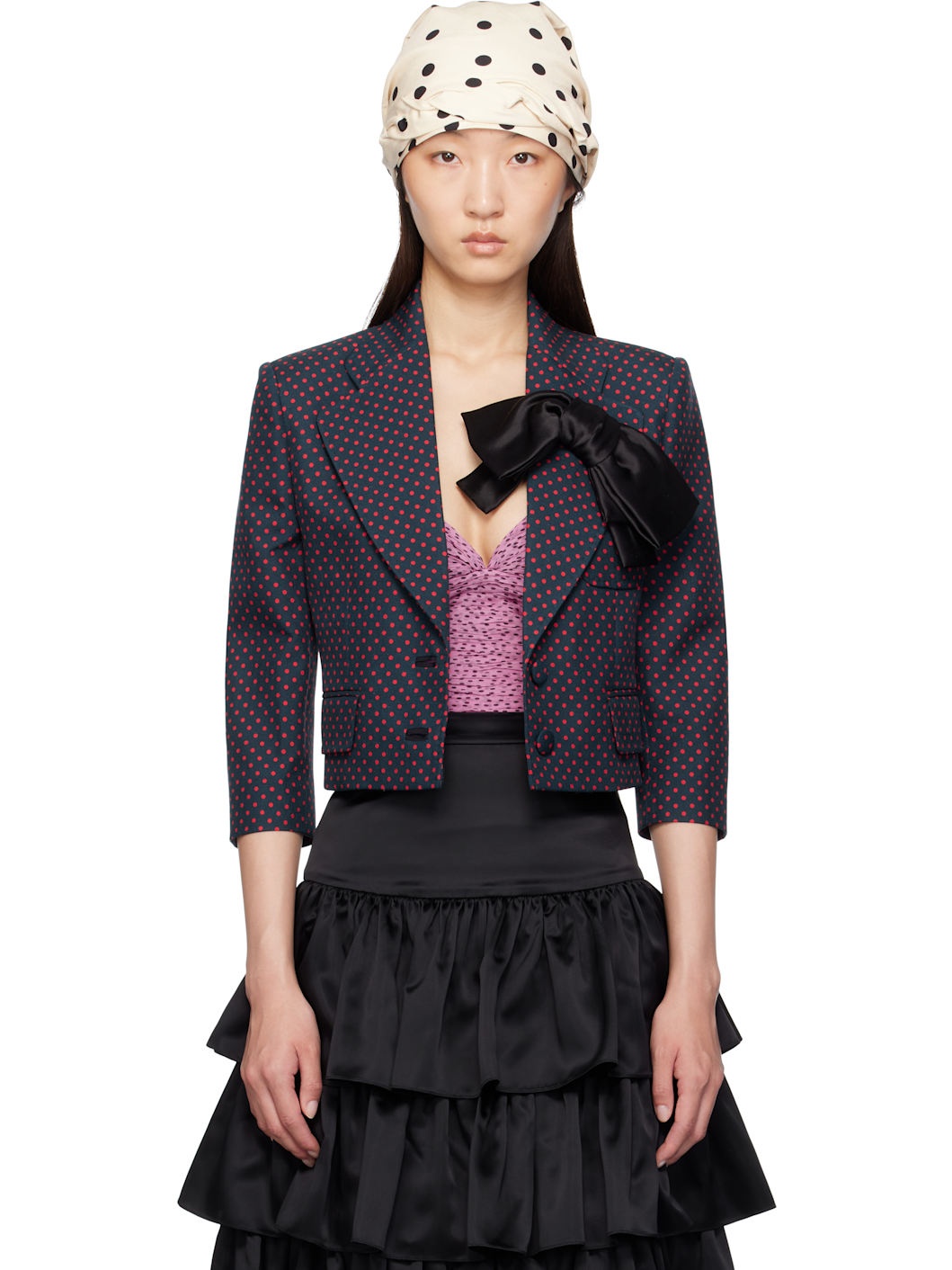 Navy Plusdepois Print Bow Jacket - 1