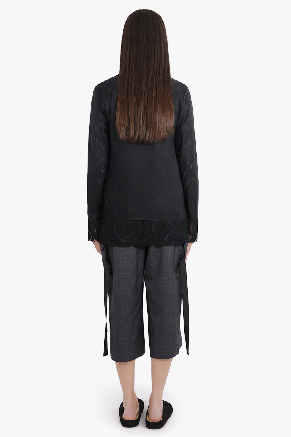 LAYERED L/S SHEER X LACE TOP | BLACK - 4