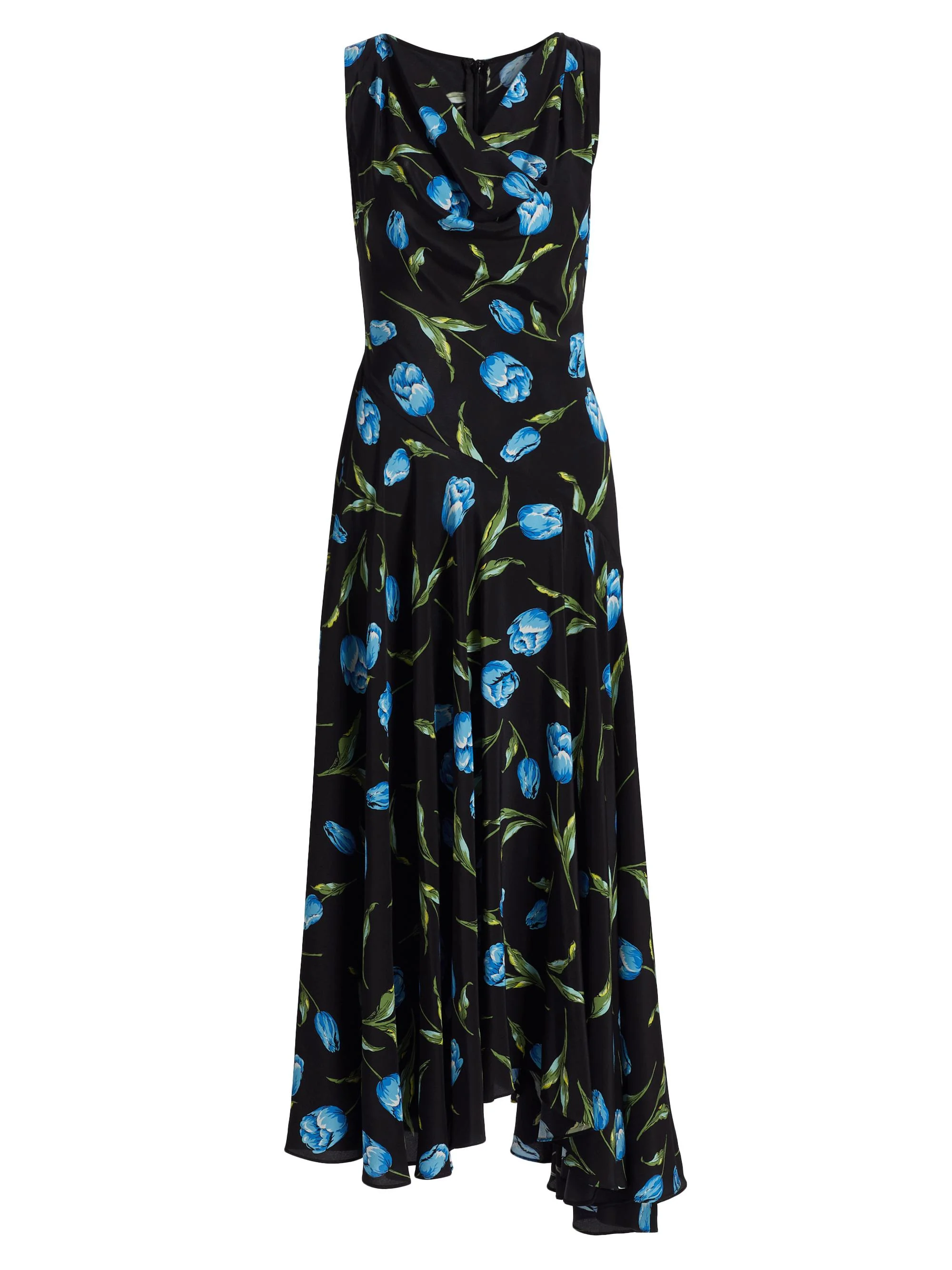 Women's Tulip Silk Crepe Asymmetrical Midi-Dress - Black - 1