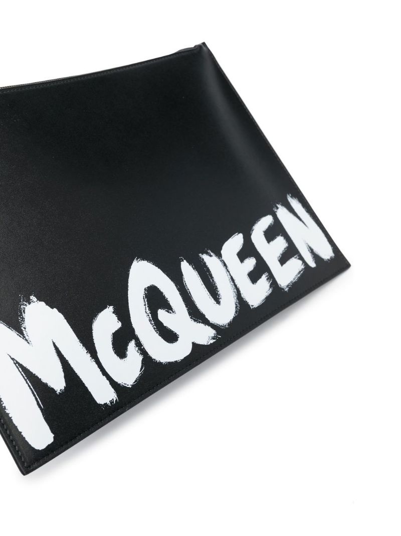 logo-print leather clutch bag - 4