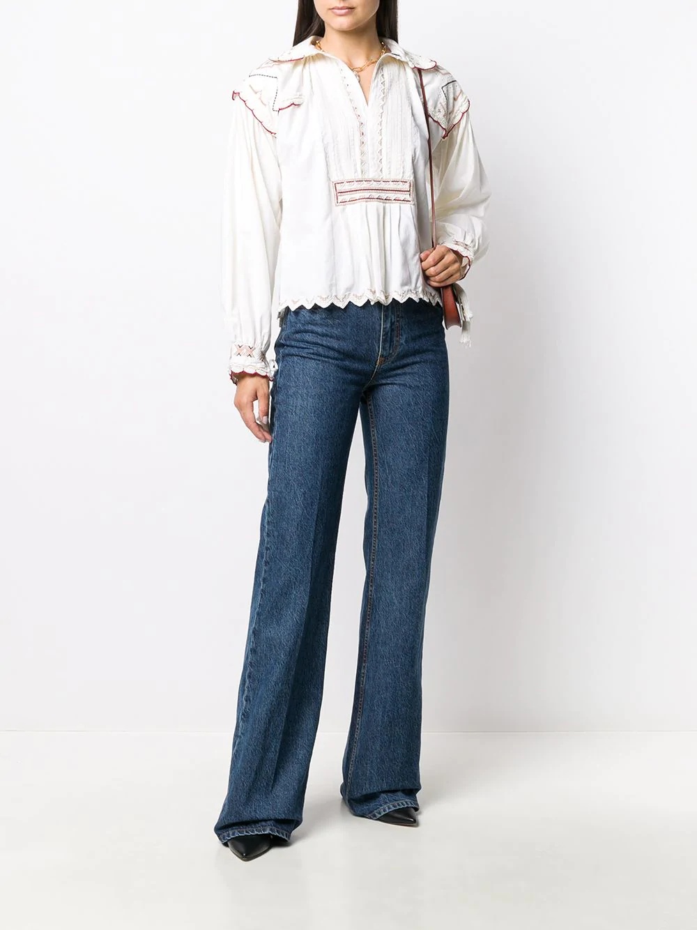 embroidered v-neck blouse - 2