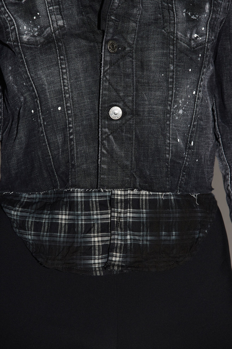 BLACK RIPPED WASH MIX CHECK JEAN JACKET 3