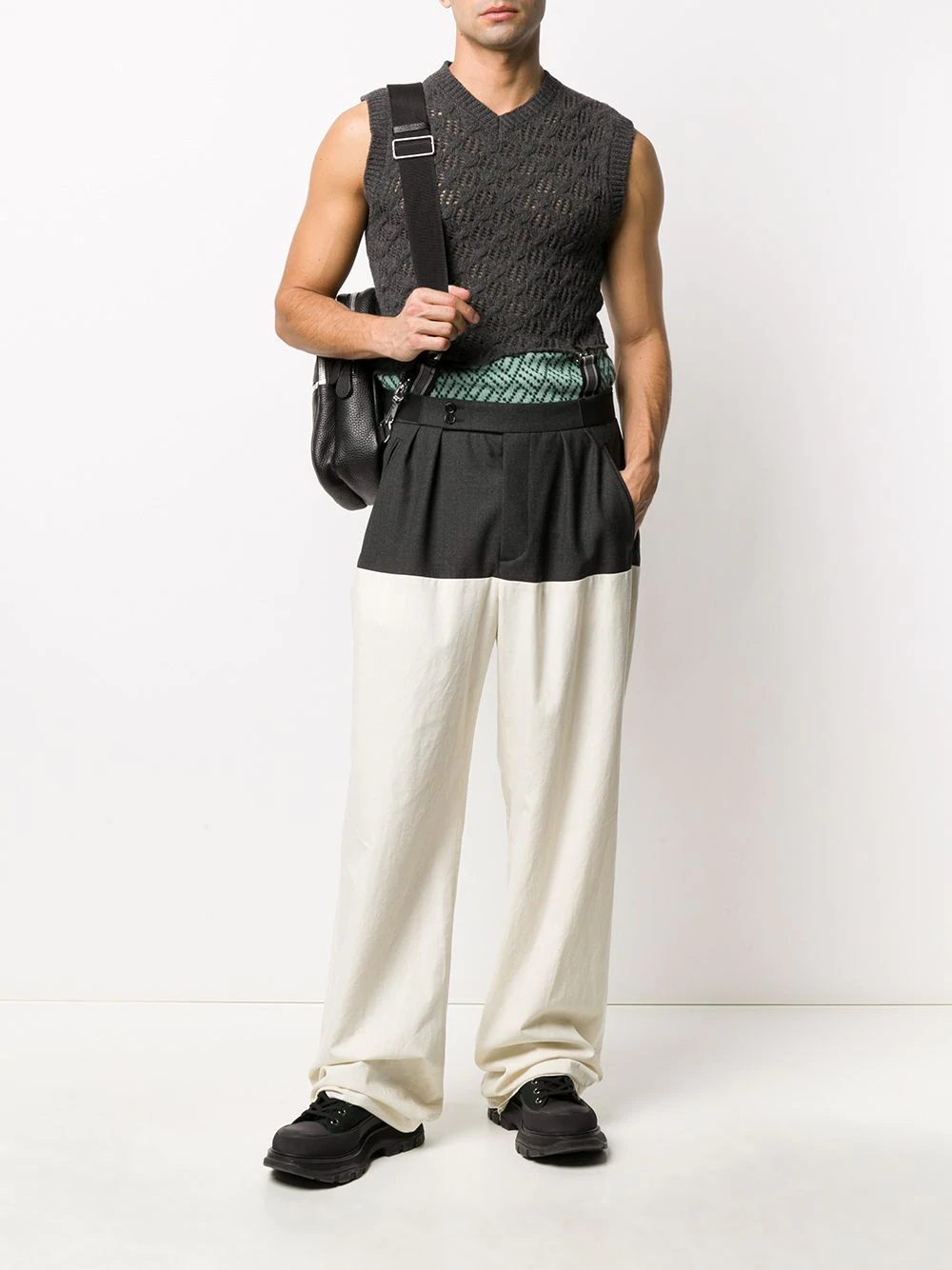 two-tone wide-leg trousers - 2