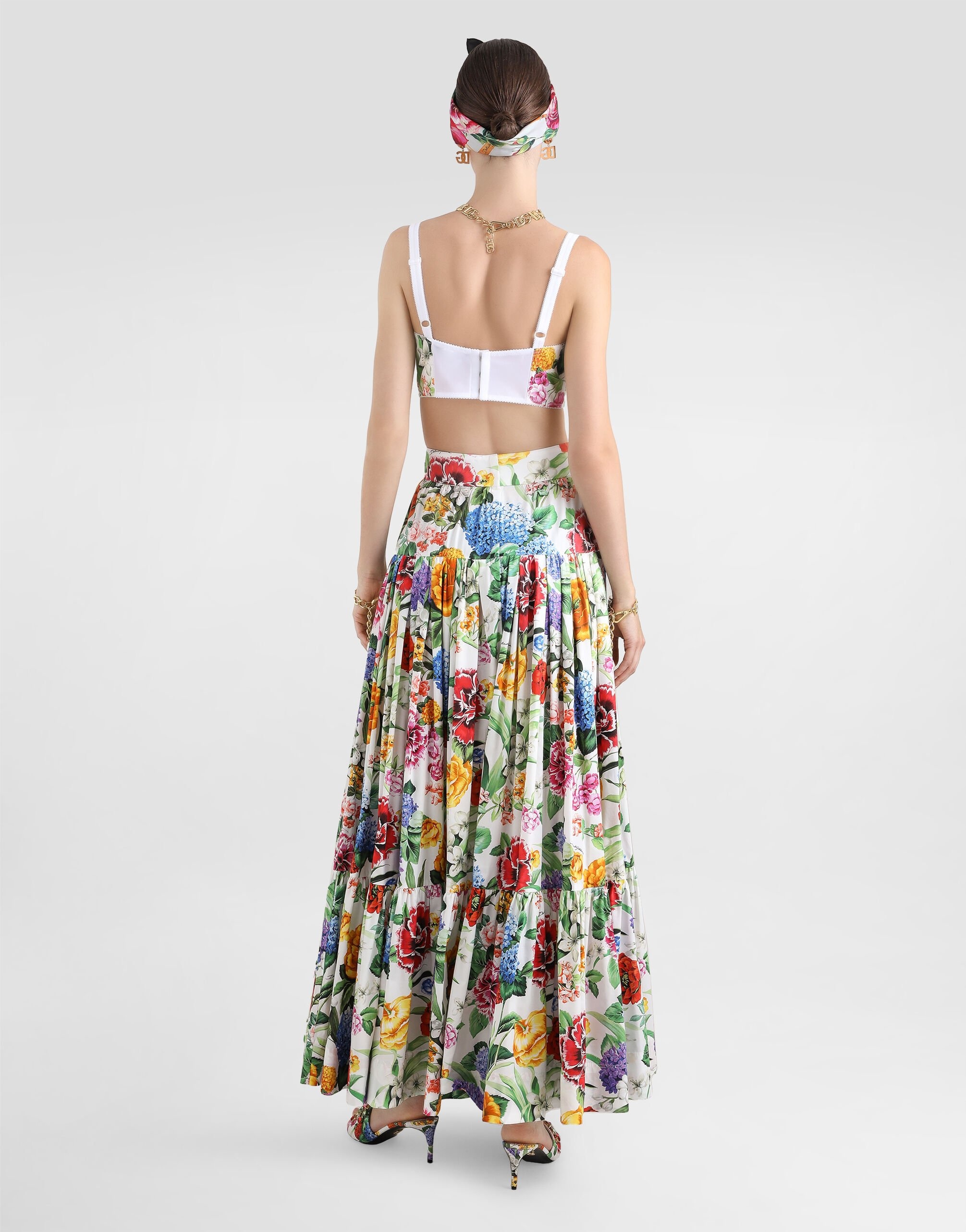 D&G スカート 25SS Maxi floreal skirt39449436 Grandeir｜フロントリボン花柄シフォングラデーションマキシ丈