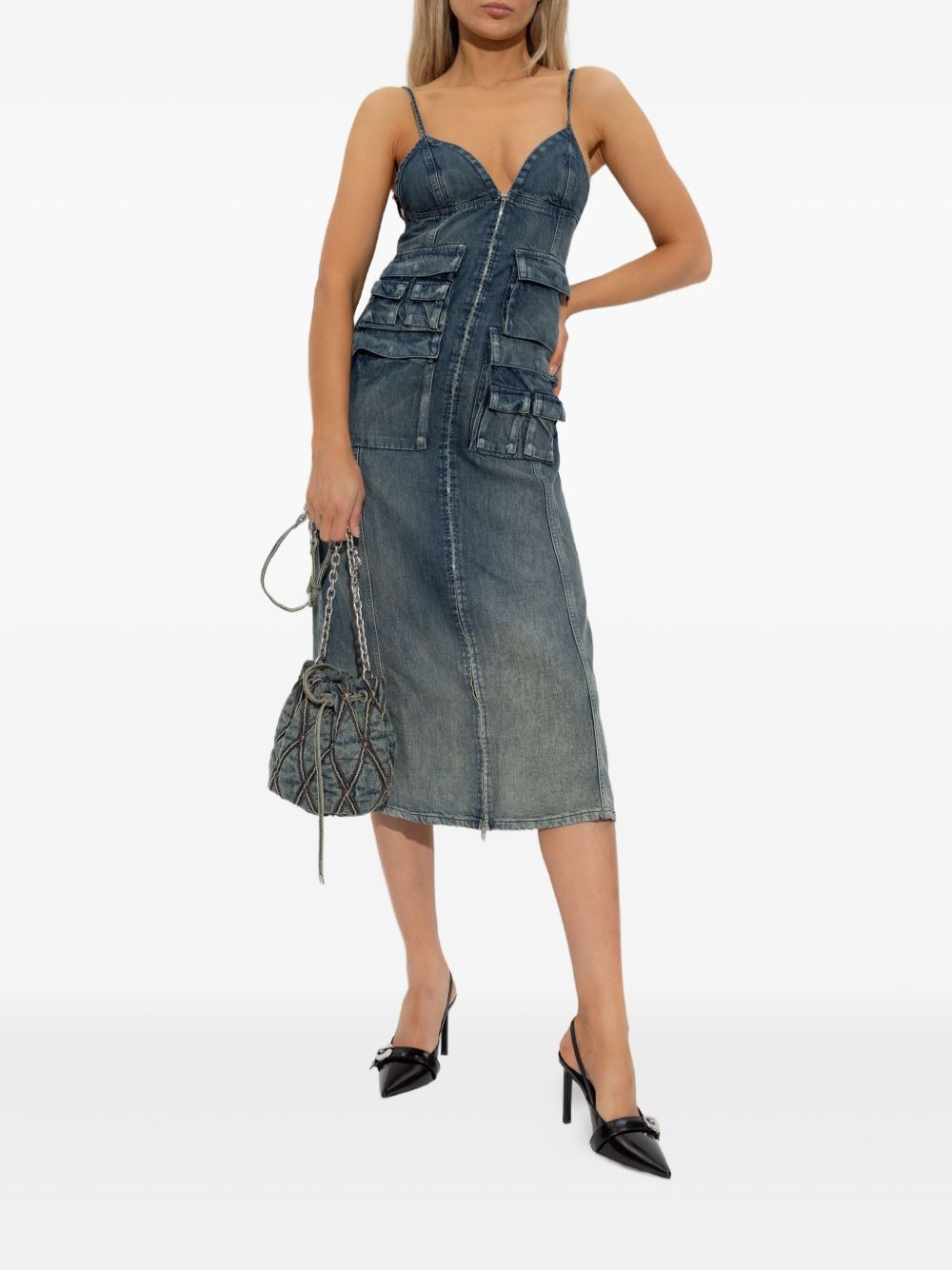 zip-up denim midi dress - 2