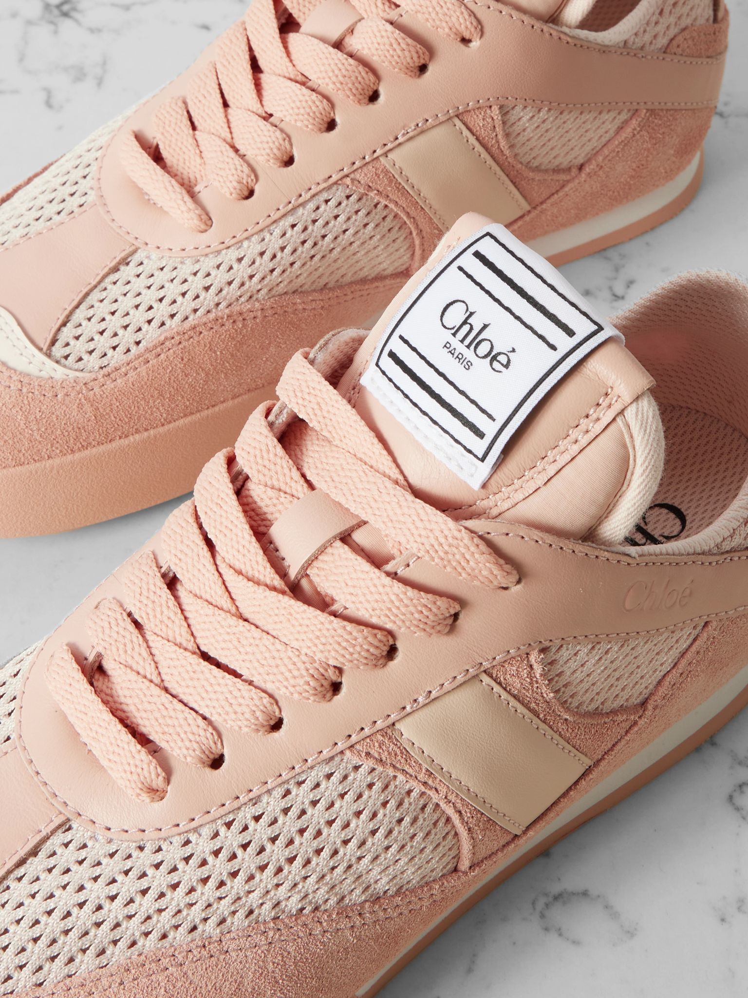 Kick leather and suede-trimmed mesh sneakers Peach - 4