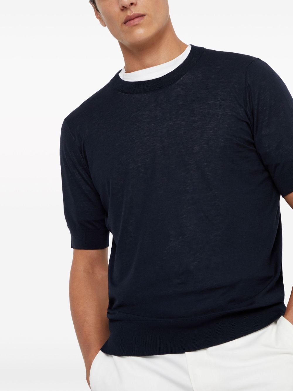 slub-texture fine-knit T-shirt - 4
