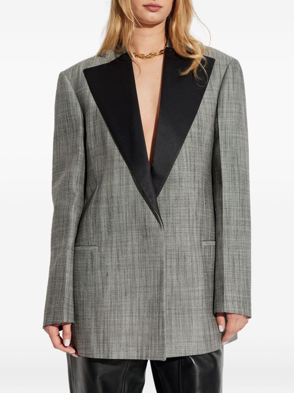 satin-lapel checked jacket - 3
