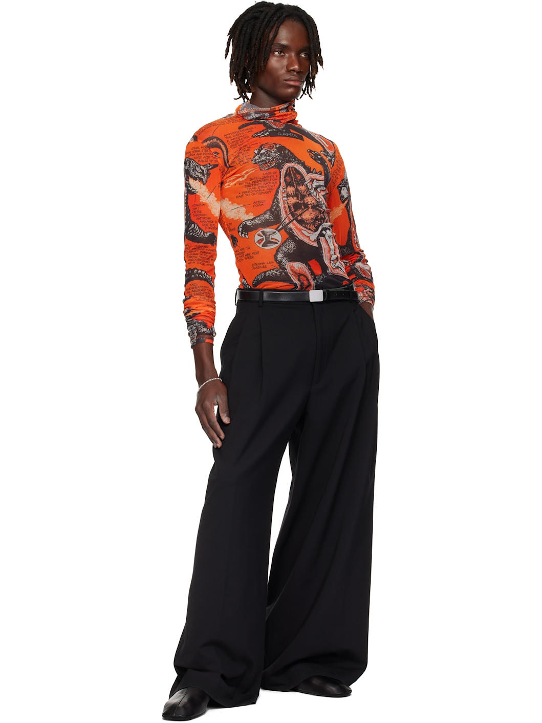 Orange & Black Masked Mesh Turtleneck - 5