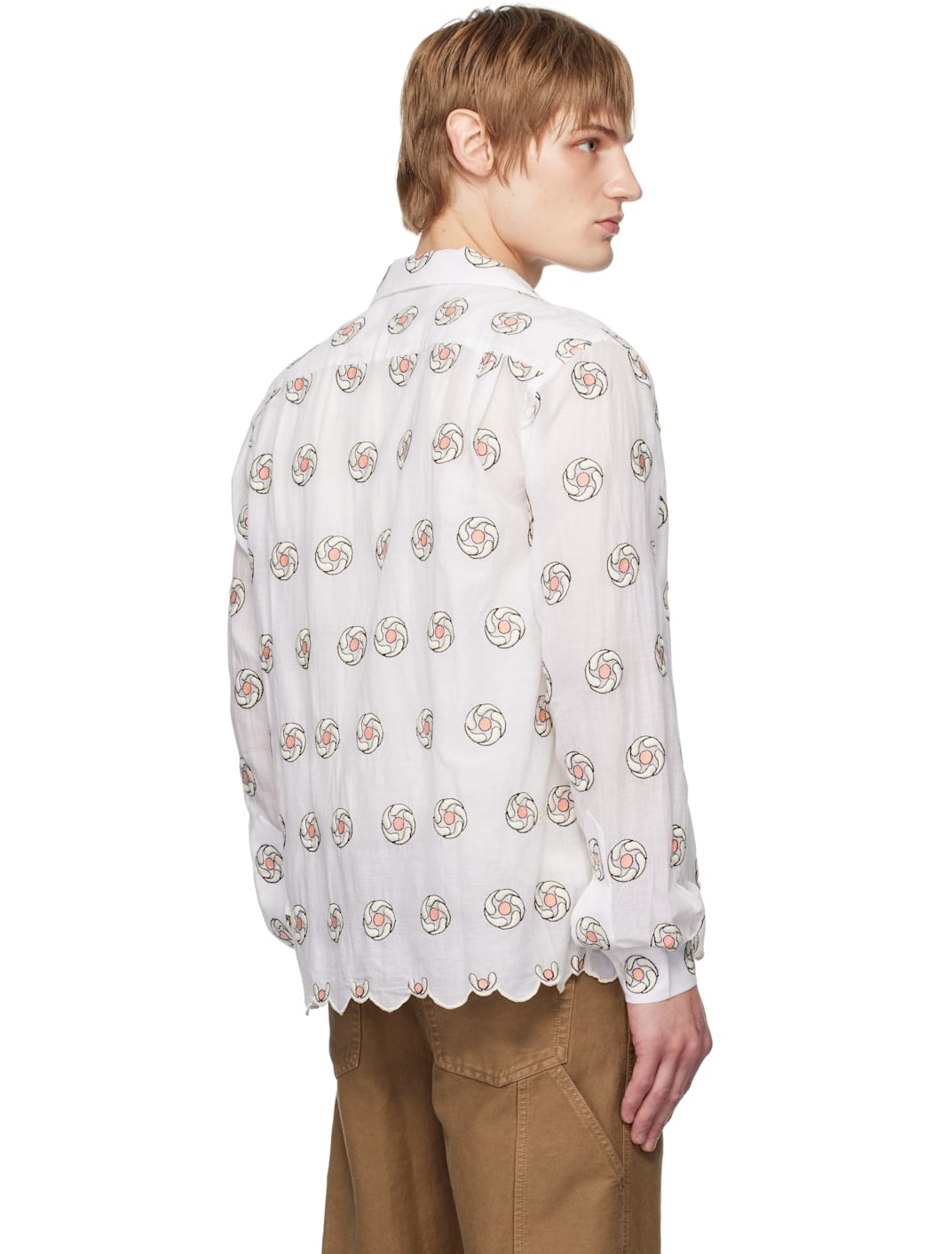 White Floral Aperture Long Sleeve Shirt - 3