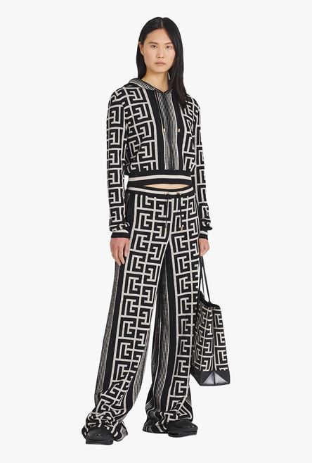 Cropped ivory and black wool sweatshirt with Balmain monogram - 2
