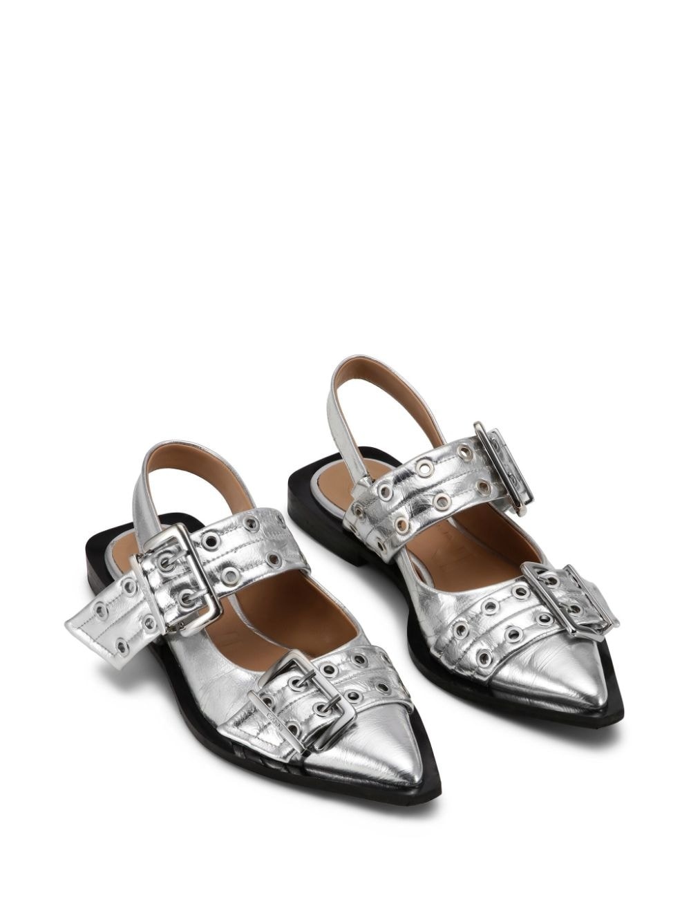 double-buckled metallic-effect ballerina shoes - 2