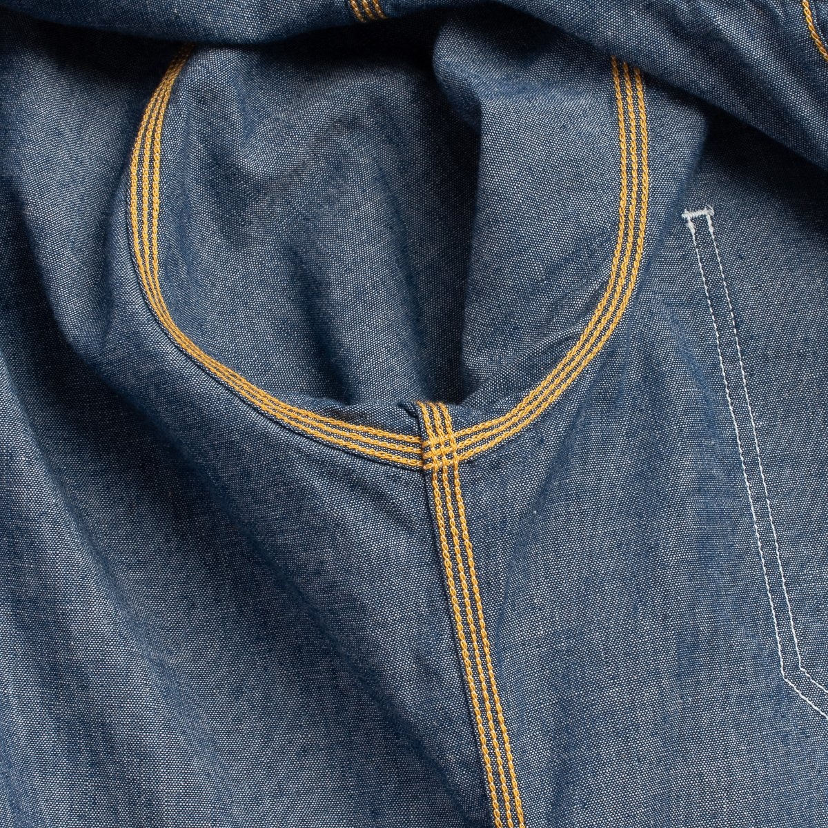 IHSH-285-IND 5.5oz Selvedge Chambray Short Sleeved Work Shirt - Indigo - 9