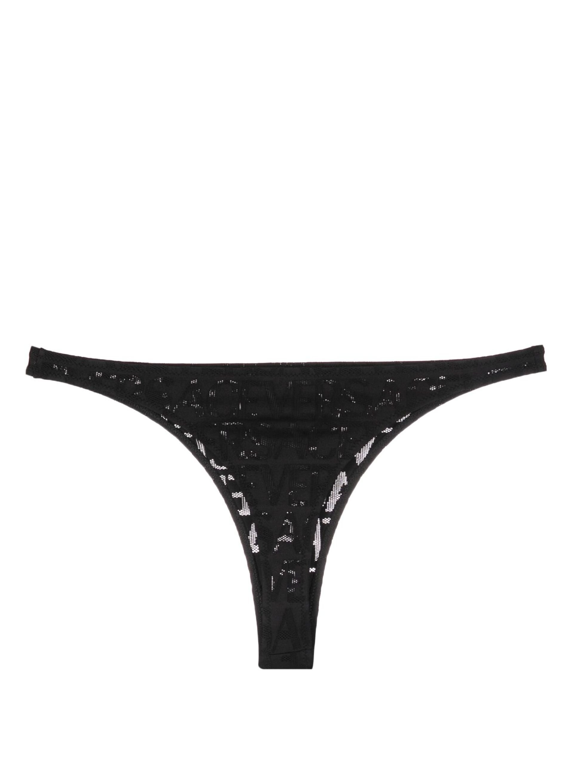 Black Versace Allover Lace Thong - 2