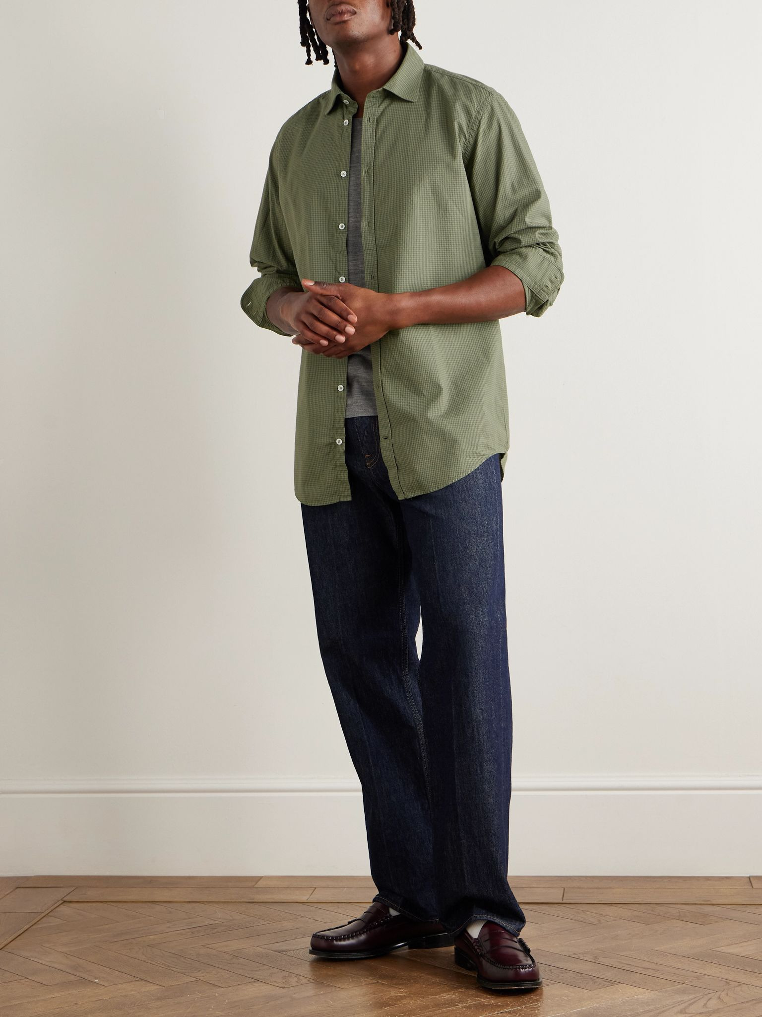 Canary Checked Cotton Shirt Green - 2