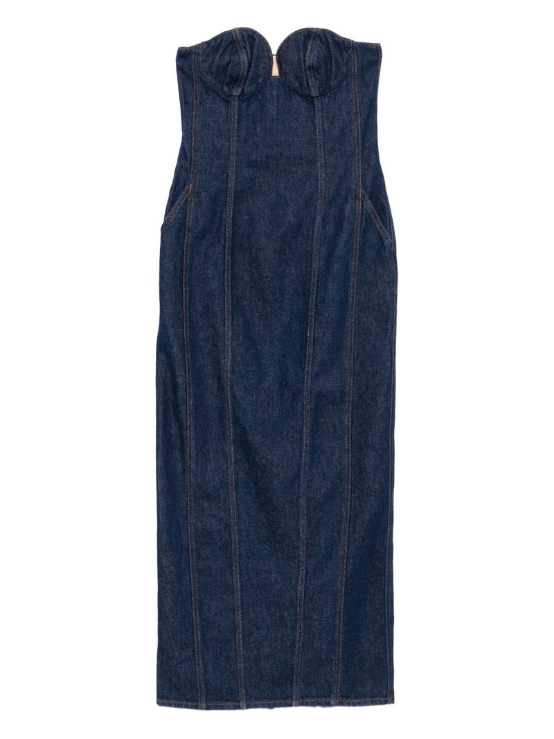 strapless denim midi dress 1