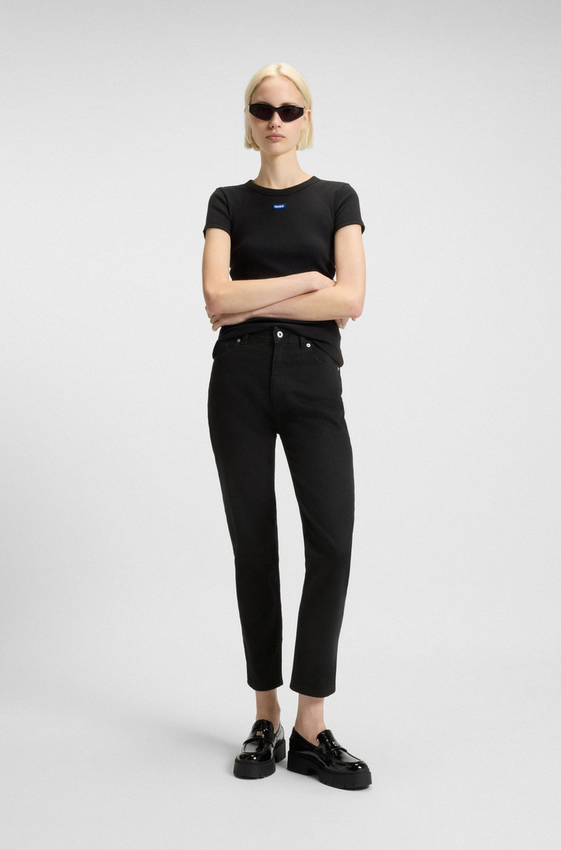 HUGO MOM-FIT JEANS IN BLACK RINSE-WASH DENIM outlook