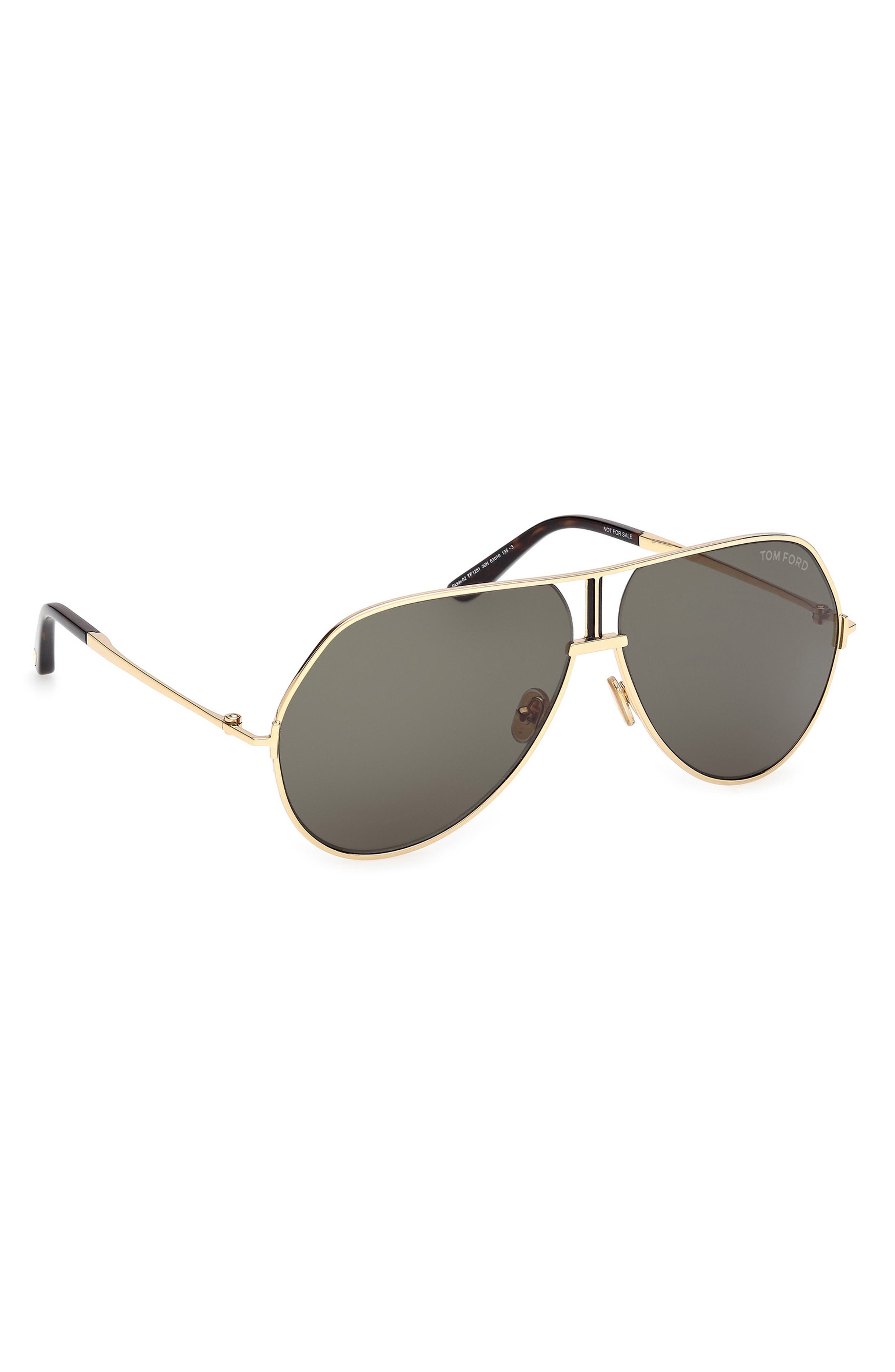 TOM FORD Rickie 63mm Oversize Navigator Sunglasses in Shiny Gold Dark Havana /Green at Nordstrom - 6