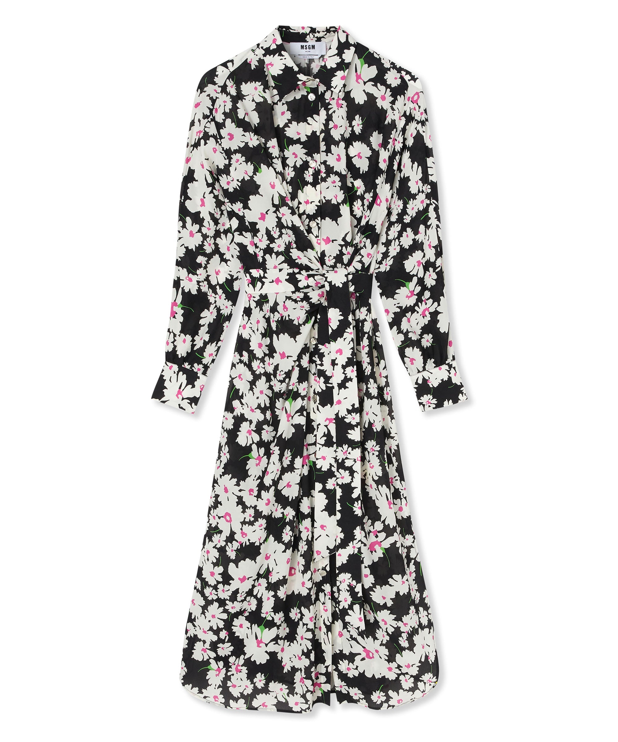 Fluid fabric chemisier shirt dress with daisy print - 1