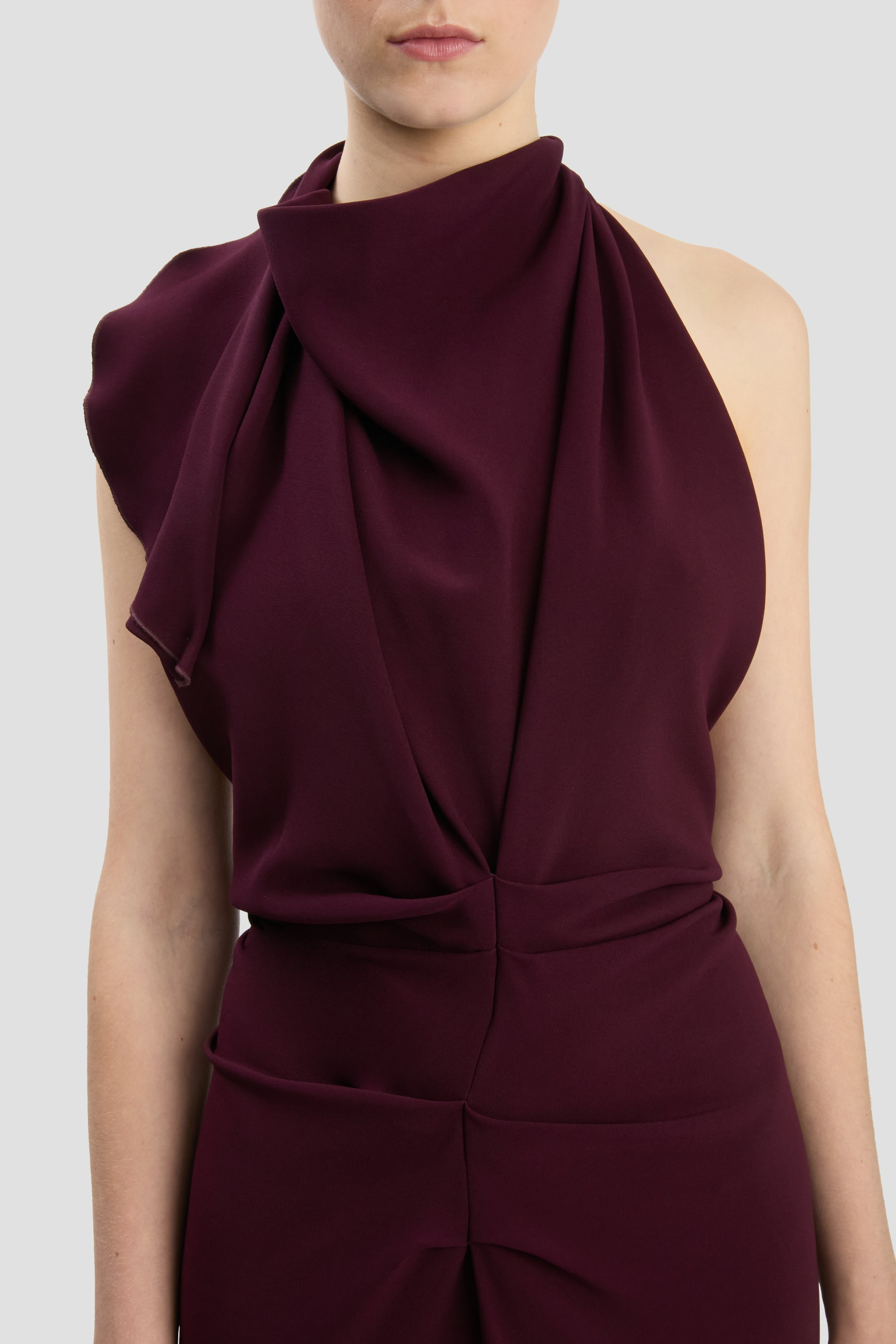 Backless Scarf Detail Midi Dress In Merlot - 4