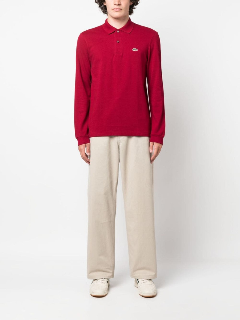 LACOSTE logo-patch long-sleeve cotton polo shirt outlook