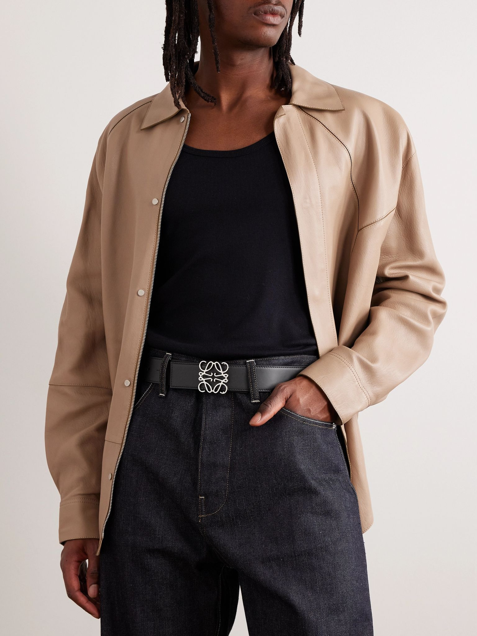 4cm Reversible Leather Belt Black - 3