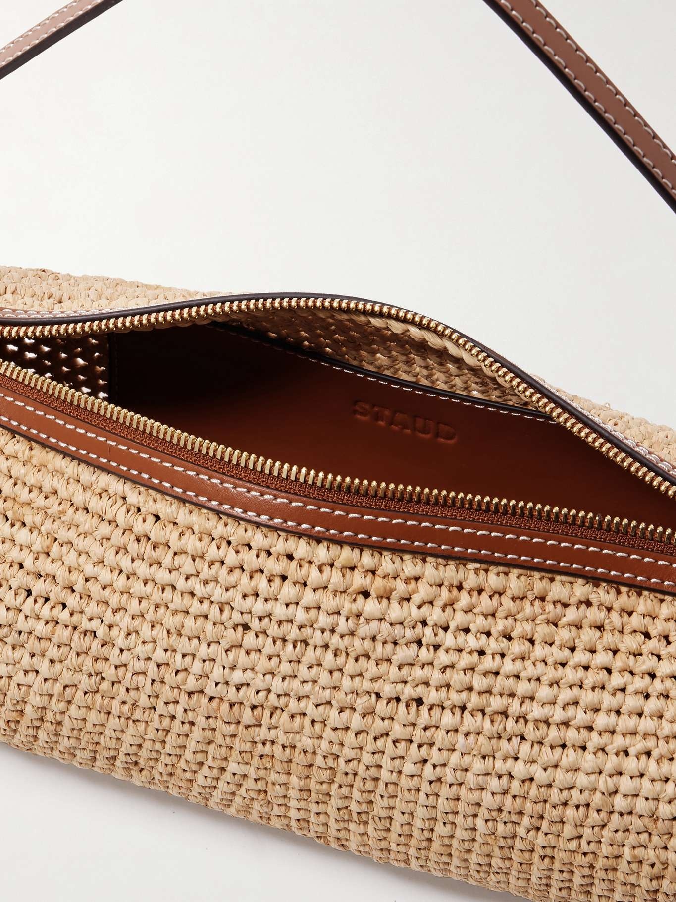 Taru Mini leather-trimmed raffia shoulder bag Neutral - 5