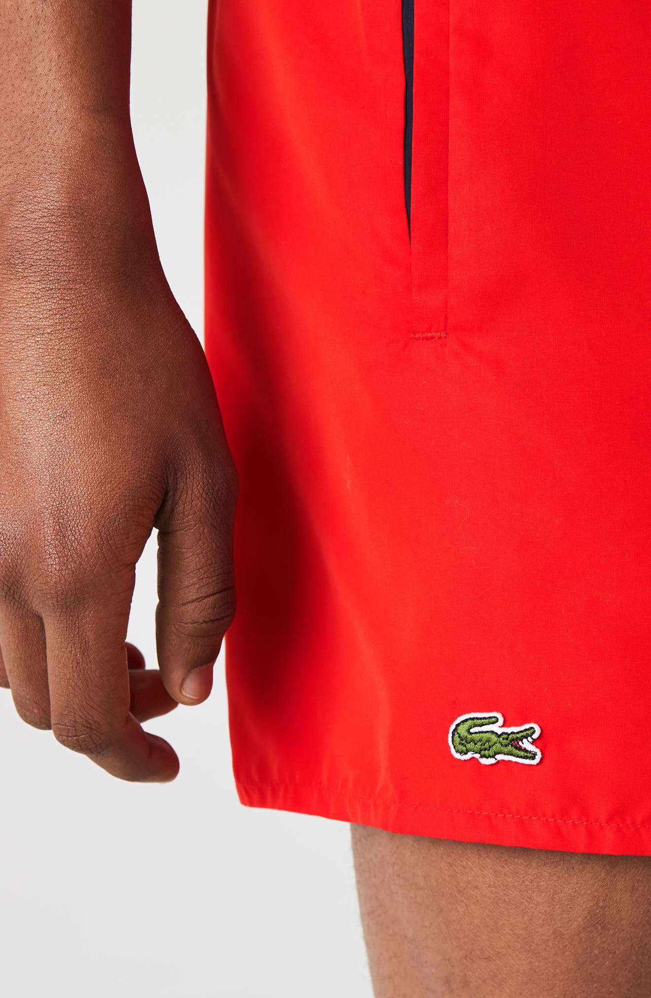 Lacoste Recycled Polyester Swim Trunks in 528 Red/Navy Blue at Nordstrom - 4