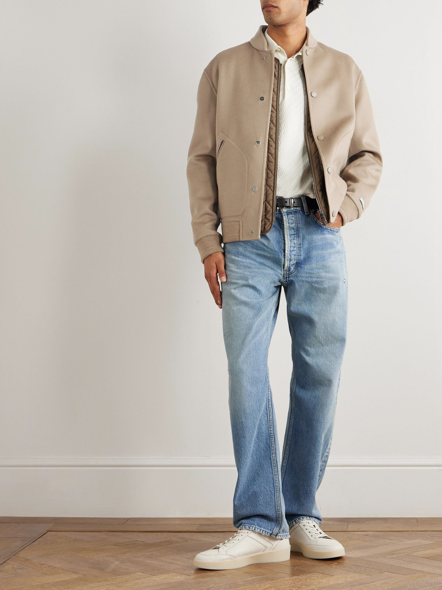 Layered Wool and Cashmere-Blend Bomber Jacket Beige - 2