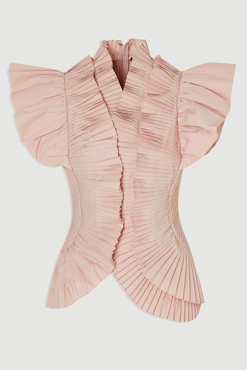 Pleated Ruffle Sleeve Woven Top 4