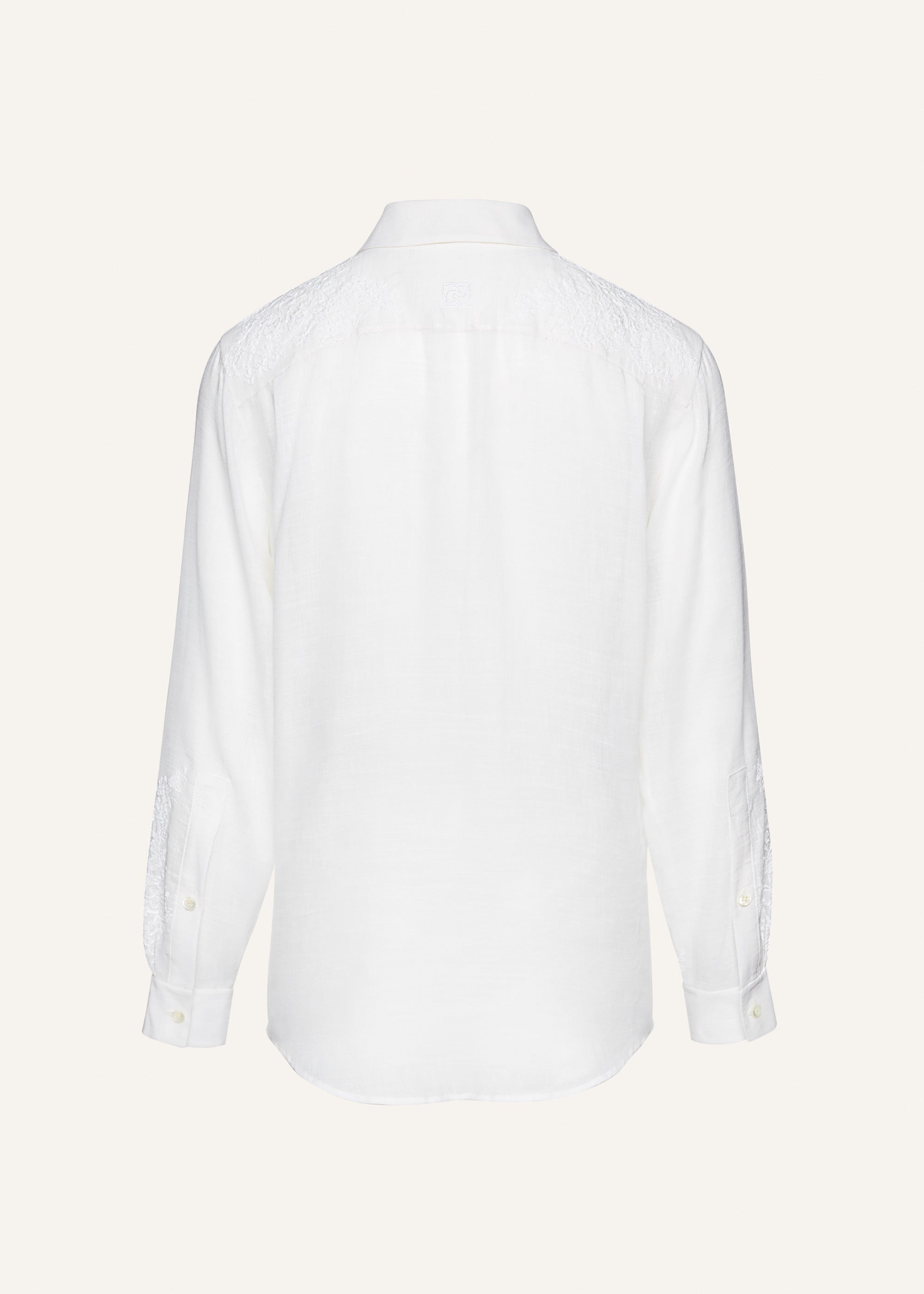 Lace embroidered linen shirt in white - 2