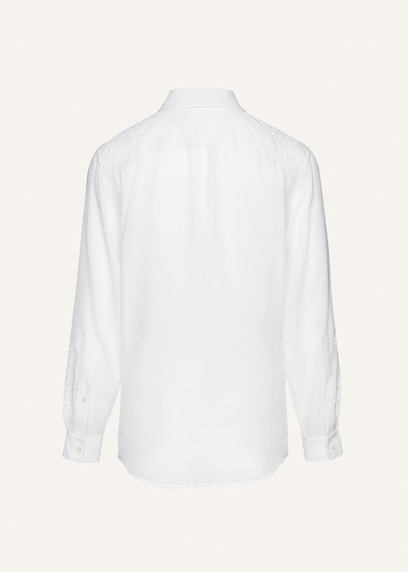 Lace embroidered linen shirt in white 2