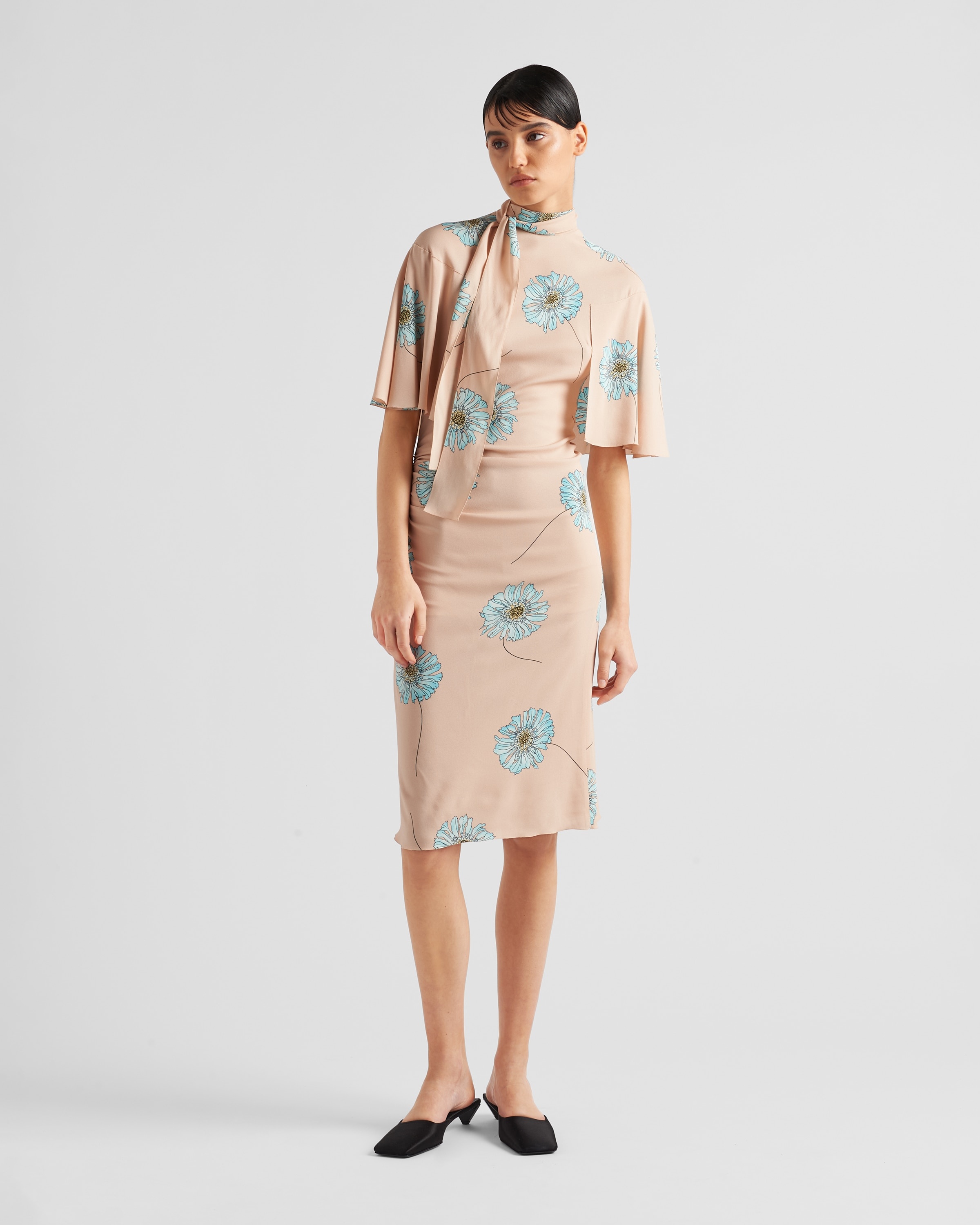 Printed sablé dress with scarf collar - 2