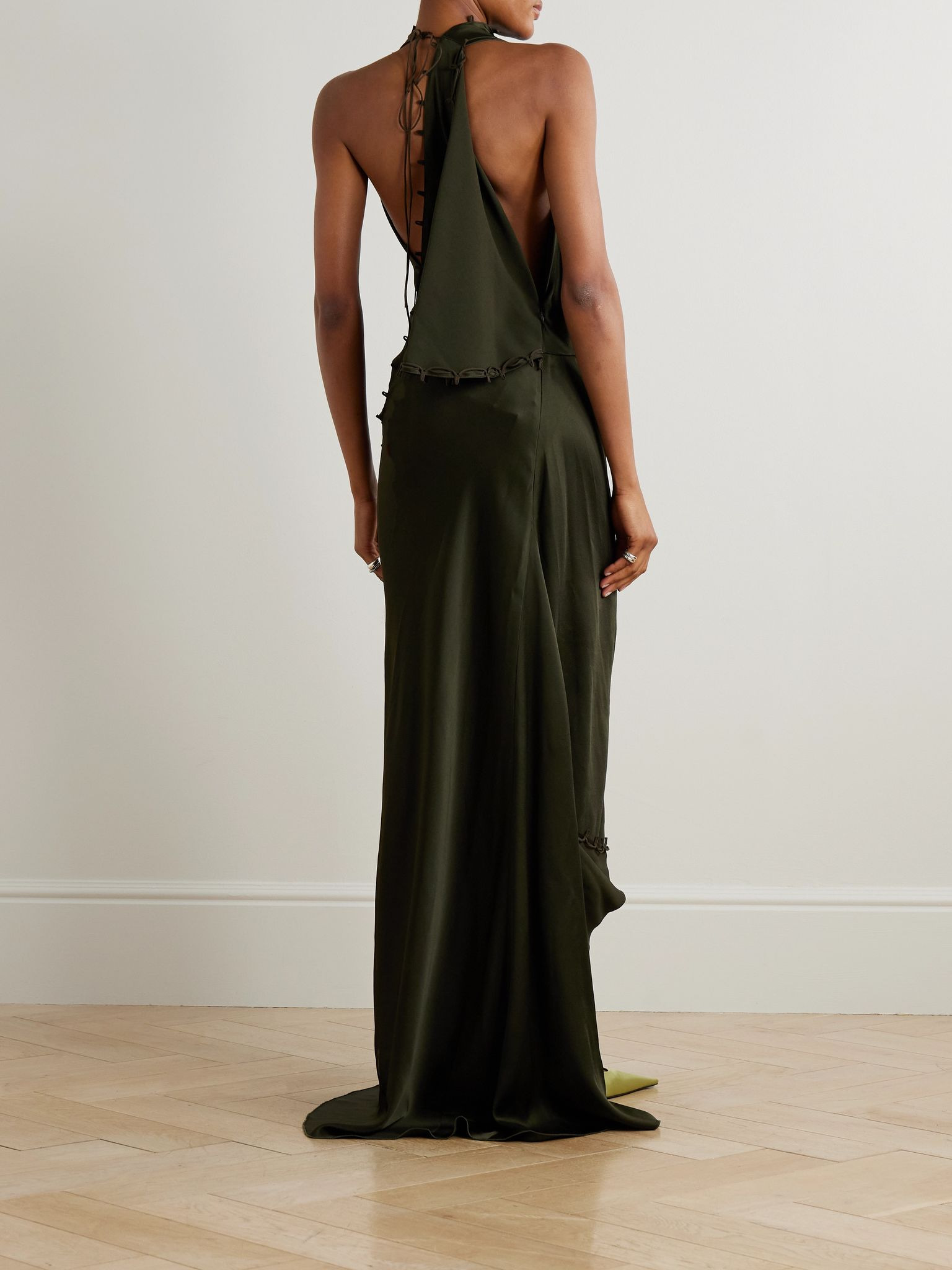 Rouleaux draped satin gown Dark green - 3