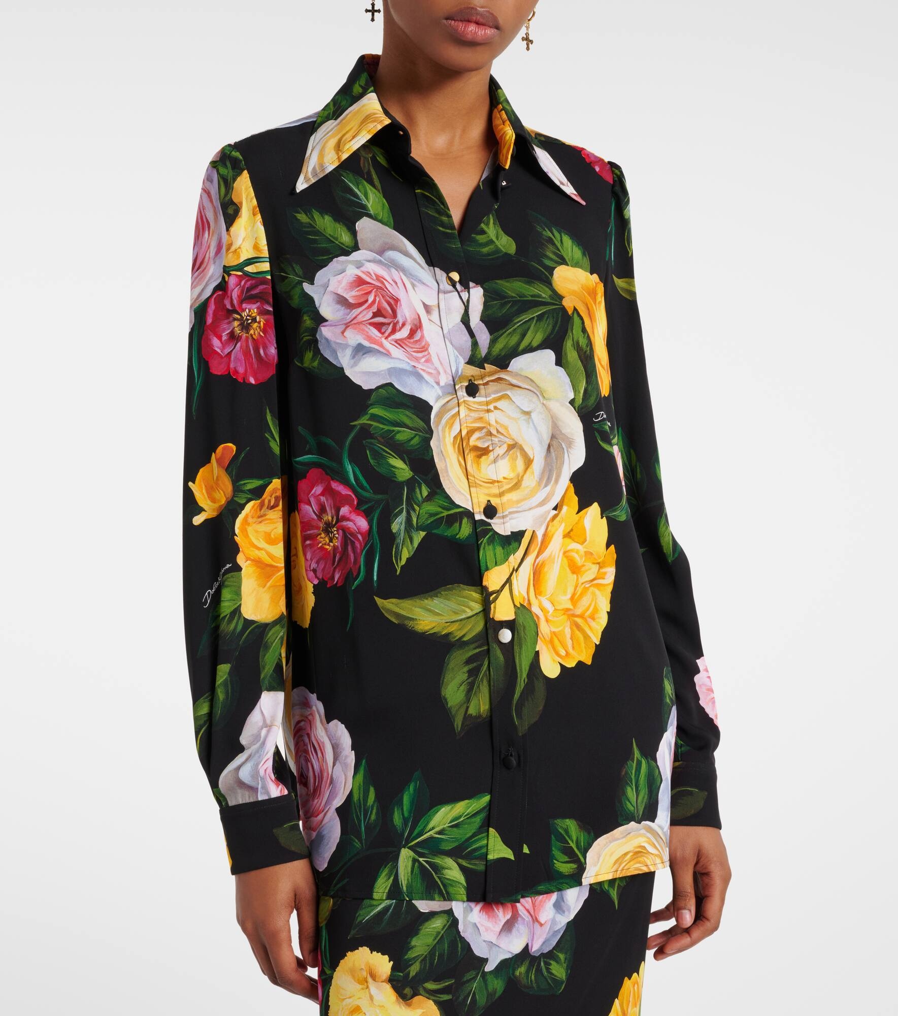 Floral silk-blend charmeuse shirt - 6
