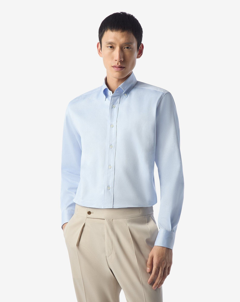 CORNELIANI Light blue cotton shirt with honeycomb micro-pattern outlook