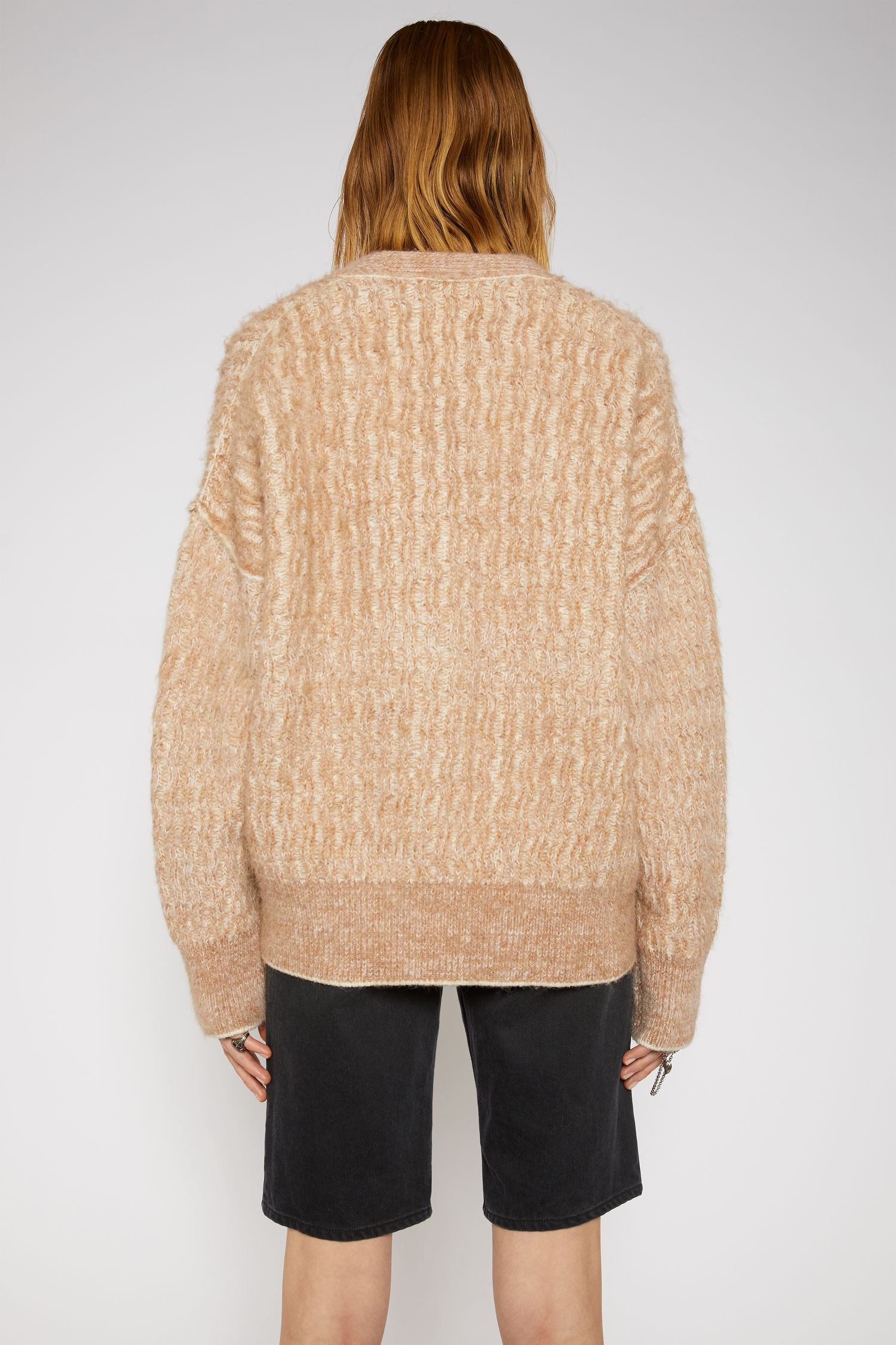 Brushed melange cardigan camel/white - 3