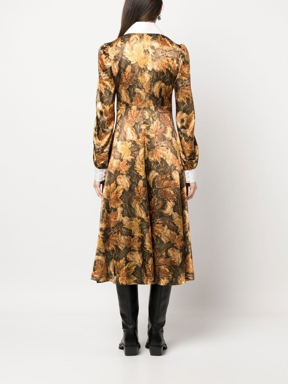 leaf-print shirt dress - 4