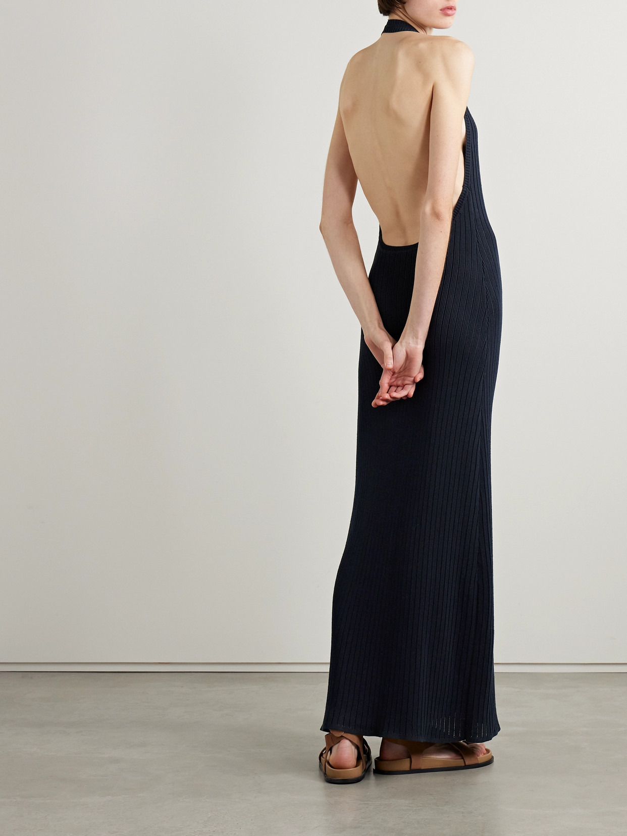 Ivenka Ribbed Cotton Halterneck Maxi Dress - 3