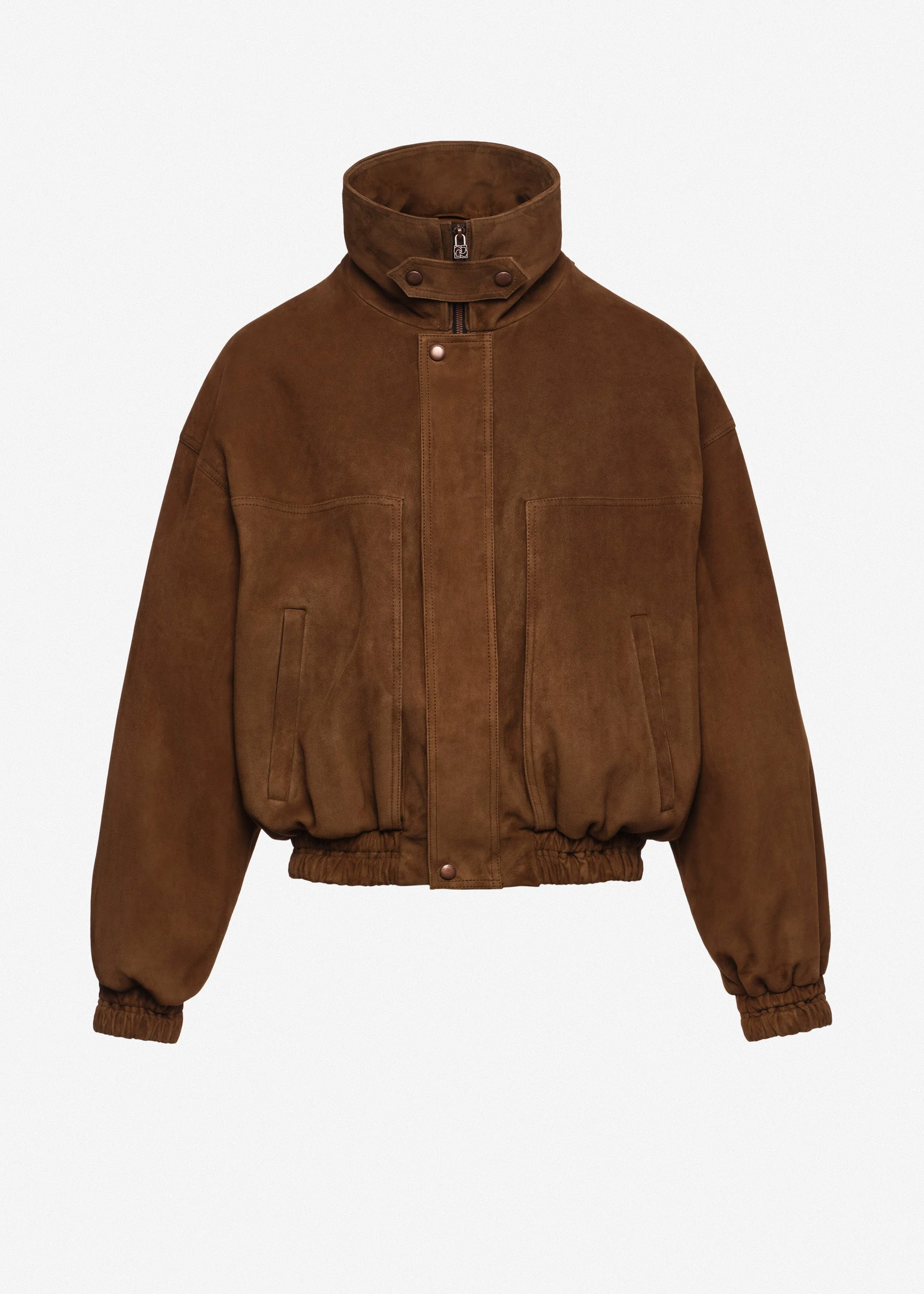 Snap-collar leather aviator jacket in brown suede - 1