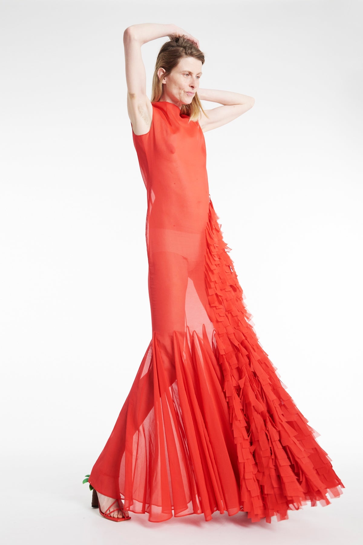 ORGANZA GODET DRESS RED - 3