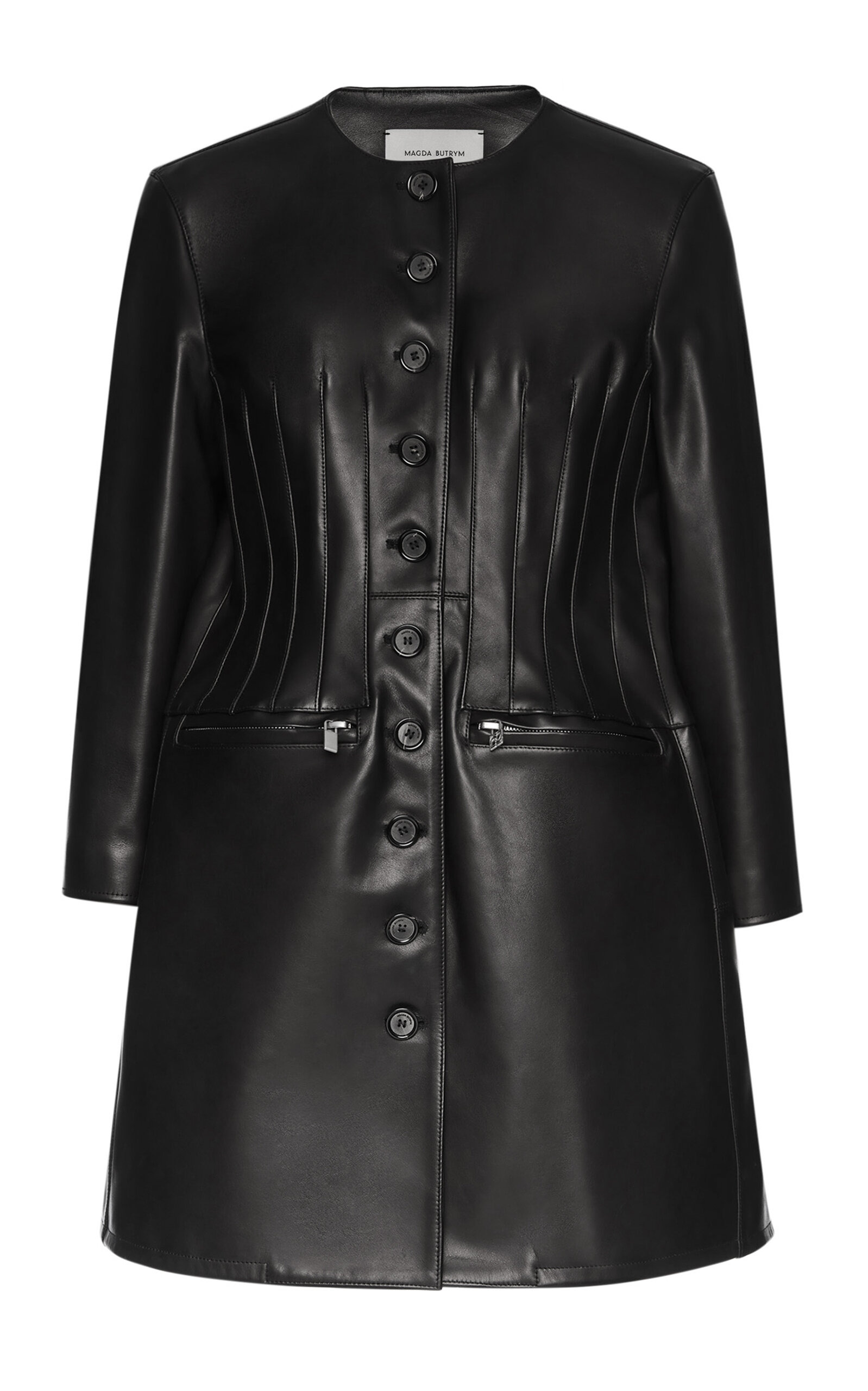 Pleated Sheep Leather Coat black - 1