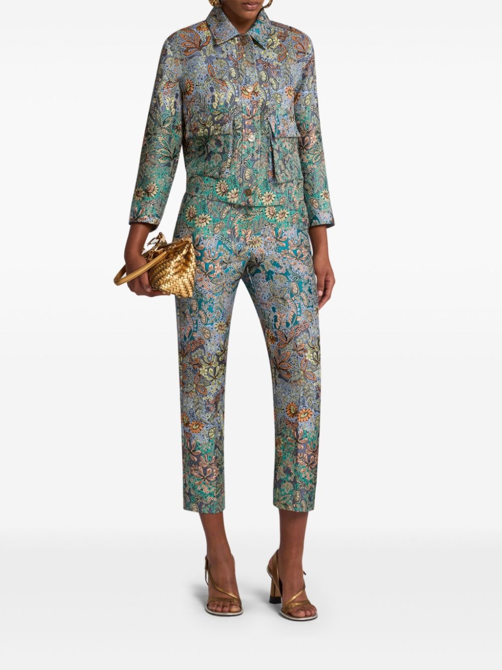 floral-jacquard cigarette trousers - 2