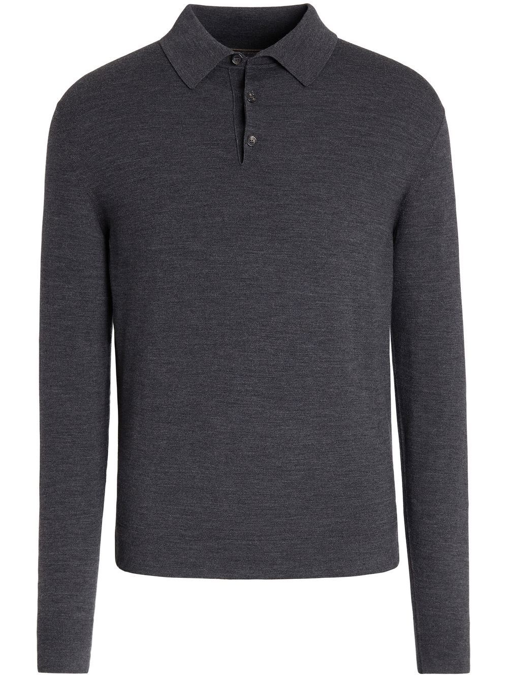 fine-knit long-sleeved polo shirt - 1