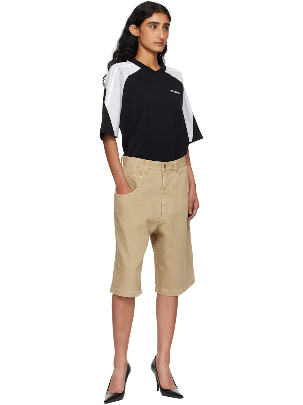 Beige Hip-Hop Denim Shorts - 4